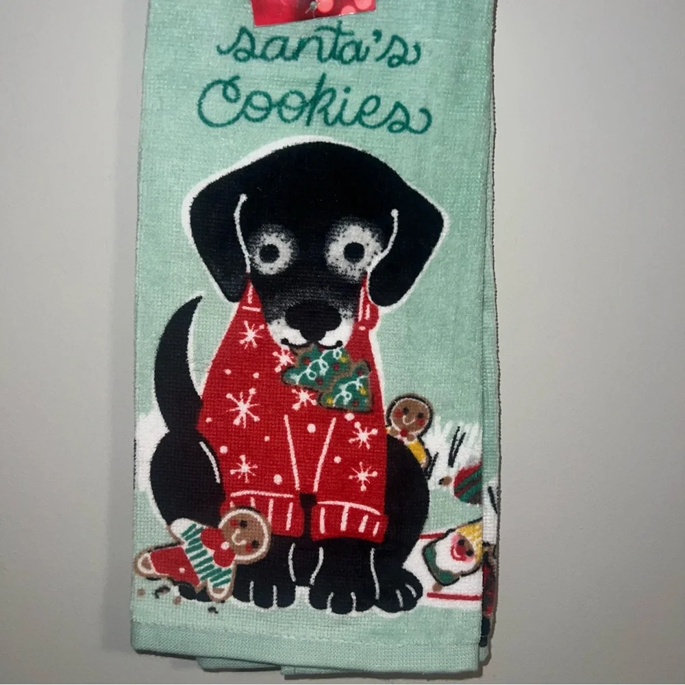 St. Nicholas Square Holiday Dog Kitchen Towels- Black and Red